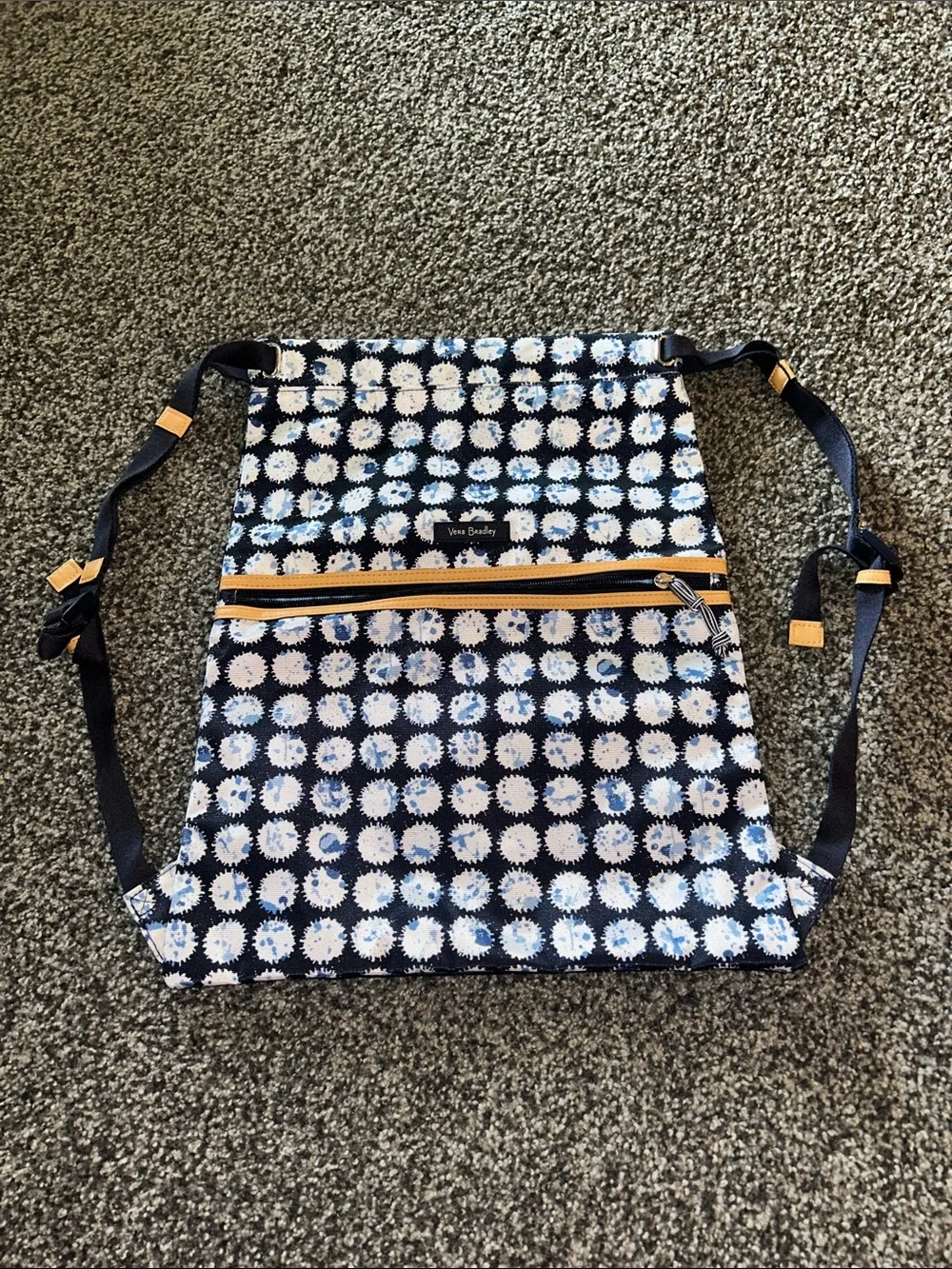 Vera Bradley Navy and White Dot Drawstring Backpack